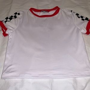 CHARLOTTE RUSSE Women’s Tshirt w Checkered Sleeves